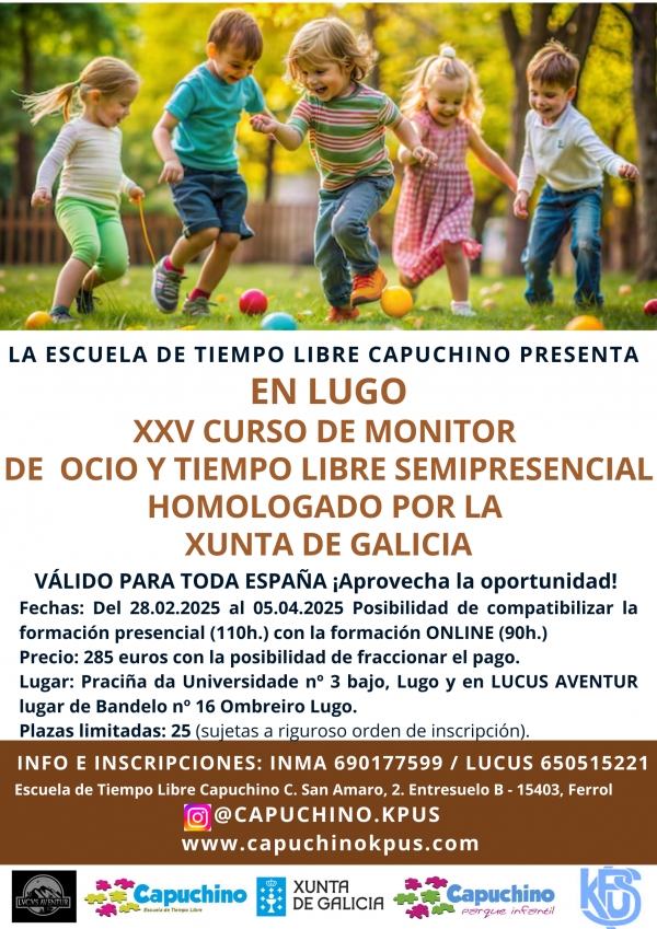 Curso enLugo de Monitor/a de actividades de tempo libre da ETL Capuchino